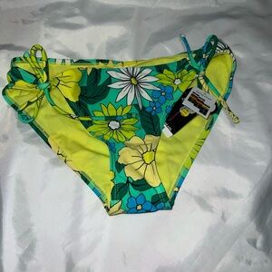 Juniors Med NWT Floral Tie-Side Swim Bottom in Yellow and Green